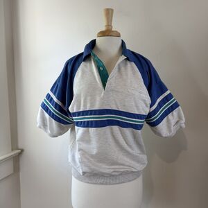 Vintage 90s Grandpa Dad Polo Shirt | Banded Bottom Striped Colorblock Retro Top